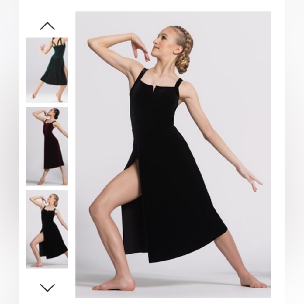Weissman velvet midi dress with side slit, Black, size adult medium